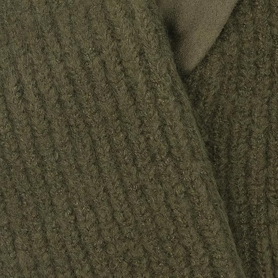 2-in-1 Faux Suede Gloves with Ribbed Knit Wrist Warmers, Olive Green