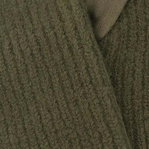 2-in-1 Faux Suede Gloves with Ribbed Knit Wrist Warmers, Olive Green