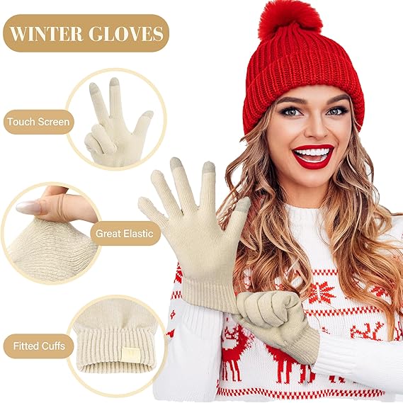 Womens Winter Warm Touch Screen Gloves Chenille Elastic Cuffs Knit Gloves for Women Cold Weather Gifts